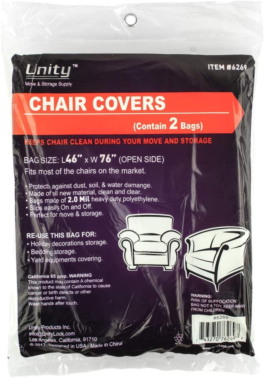 unity 2 Durable Plastic Chair Covers Dust Water 2 Mil Heavy Duty Moving Storage Bags