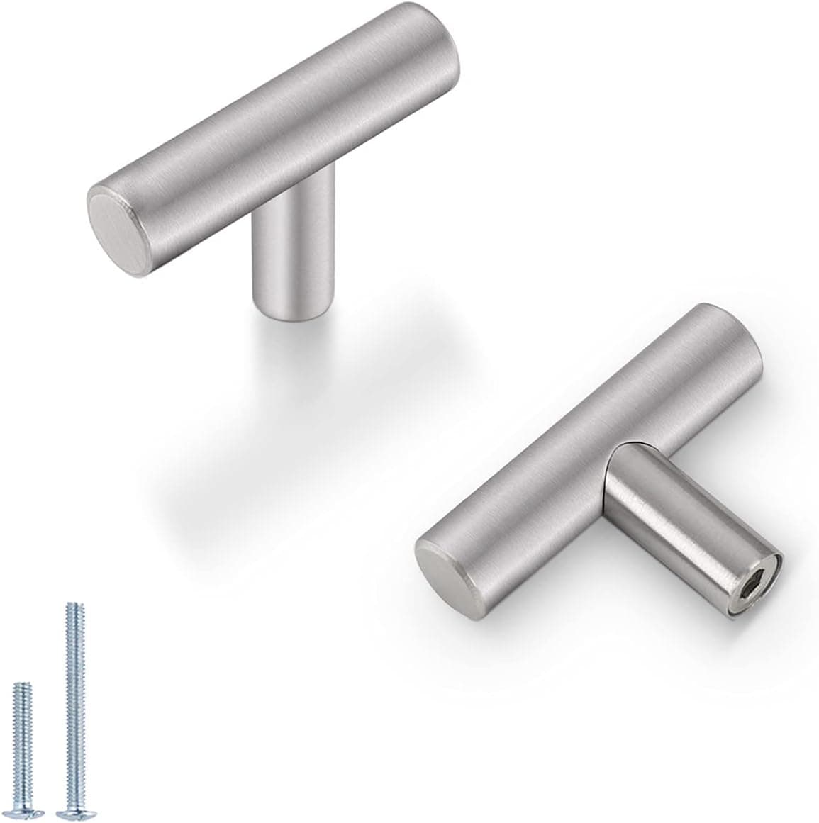 Probrico (50 Pack Brushed Nickel Cabinet Knobs, 2 Inches Length Stainless Steel Round T Bar Cabinet Pulls