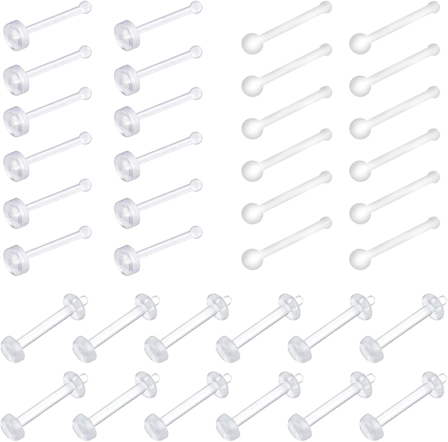 D.Bella Clear Cartilage Earring-20pcs 16G Clear Acrylic Bioflex Tragus Retainer Lip Rings Nose Studs Labret Monroe Ear Helix Earring Clear 10mm