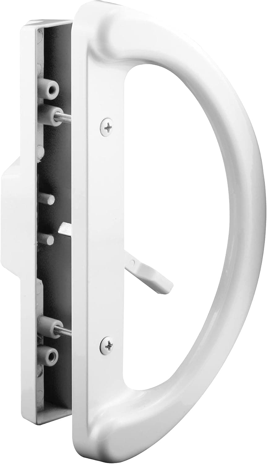 Prime-Line C 1225 Sliding Patio Door Handle Set - Replace Old or Damaged Door Handles Quickly and Easily – White Diecast, Mortise Style, Non-Keyed (Fits 3-15/16” Hole Spacing)