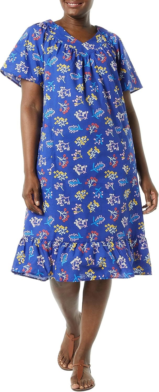 AmeriMark Women's Casual Print Sun Dress House Dress with Front Patch Pockets Americana 1X