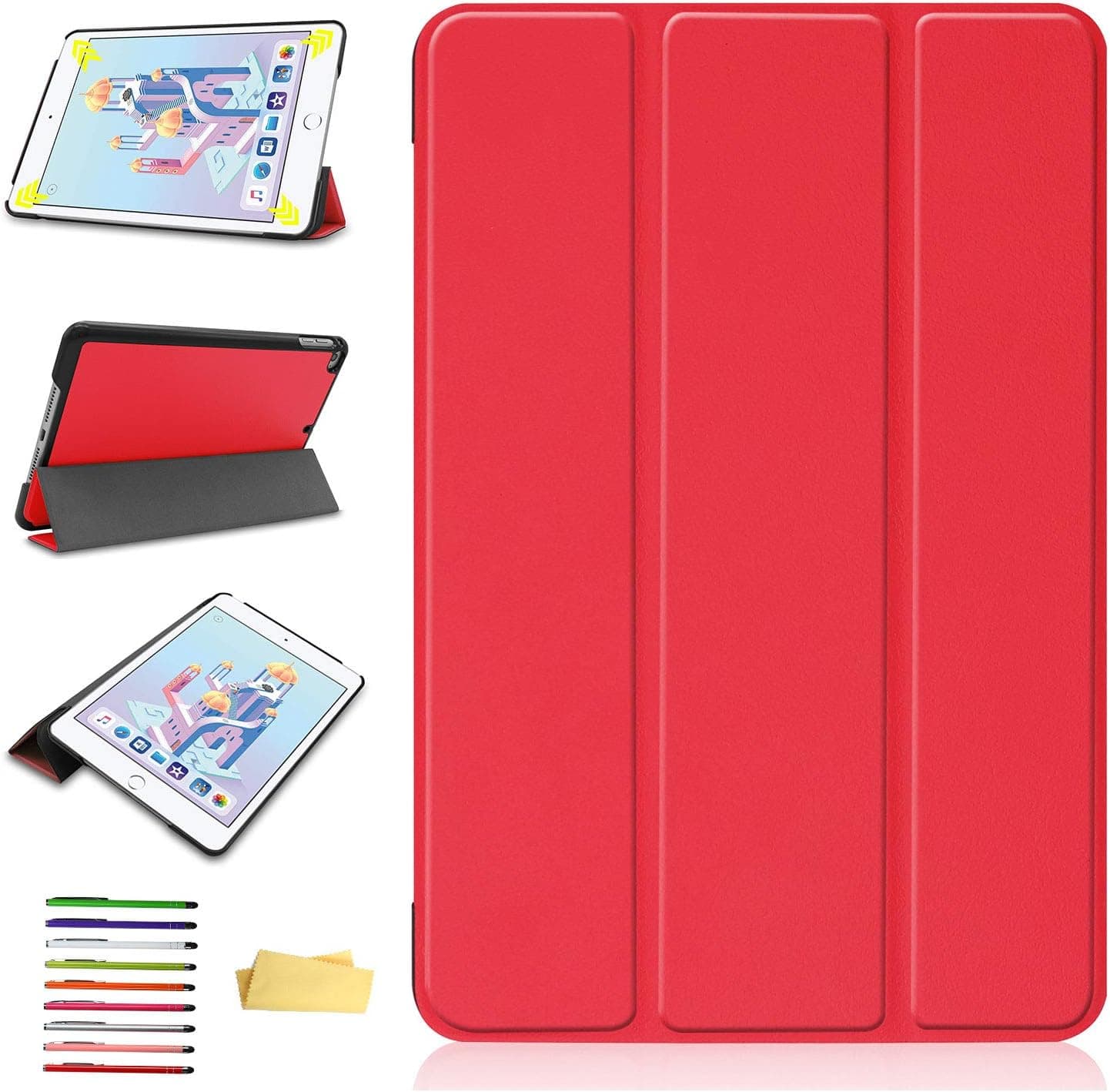 iPad Mini 5 2019/iPad Mini 4 Trifold Case kids, UUcovers Smart Stand PU Leather Shockproof Shell with Auto Sleep/Wake Lightweight Magnetic Folio Cover for Apple iPad Mini 2019/ Mini 4 Tablet 7.9", Red