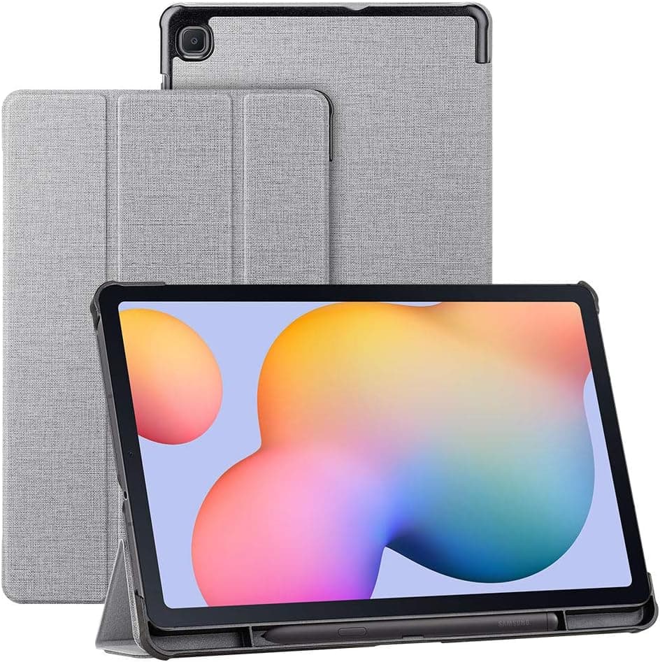 DDJ Tablet Case for Samsung Galaxy Tab S6 Lite 10.4 Inch 2020, wit [Pen Holder][Stand Feature] [Anti Slip][Shock-Absorption] [Wake/Sleep] Protective Flip Case (Gray)