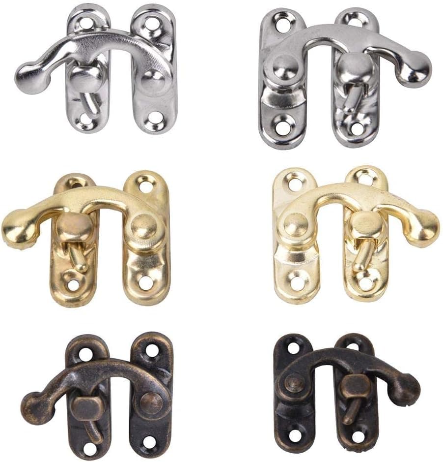 30Pcs Small Box Latch Hasps, Antique Right Latch Hook Hasp Retro Style Iron Latch Hook Hasp for Jewelry Gift Boxes with 120pcs Replacement Screws(Silver Left Latch Hook Hasp)