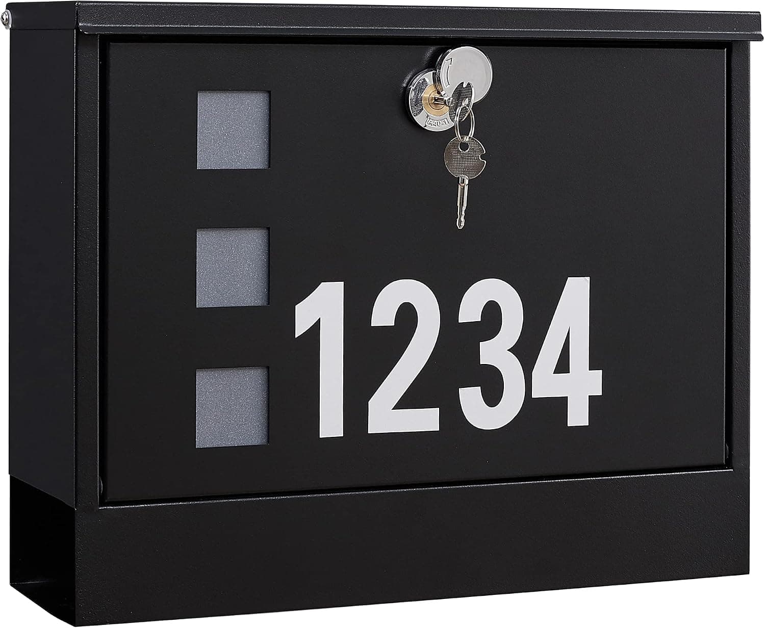 LAND·VOI Locking Mailbox Wall Mounted,Metal Postbox with Three Sets of 0-9 Mailbox Number Stickers,Large Capacity, 14.4" x 4.5" x 11.2" Black