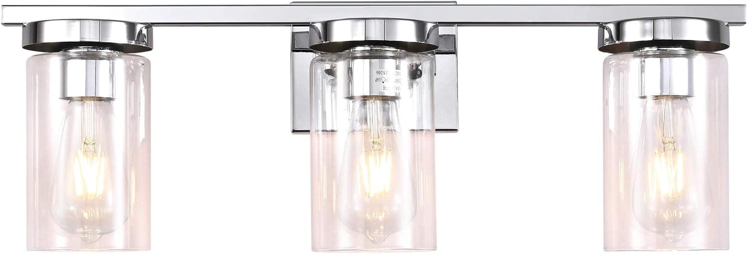 ZILANL Bathroom Vanity Light, 3-Light Chrome Vanity Light Fixture with Modern Clear Glass Shade Wall Sconce Lighting for Bathroom, Chrome Bathroom Lighting Fixture Over Mirror