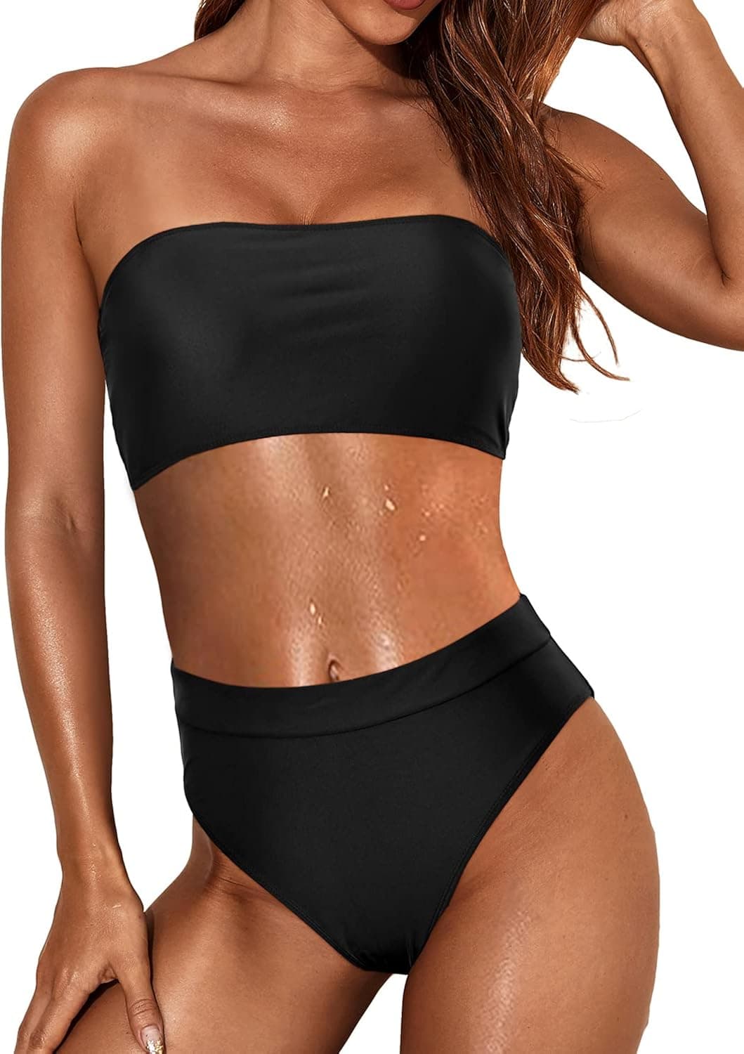 Tempt Me Women Two Piece Bandeau Swimsuit Cheeky High Waist Bikini Set Bathing Suits with Bottom
