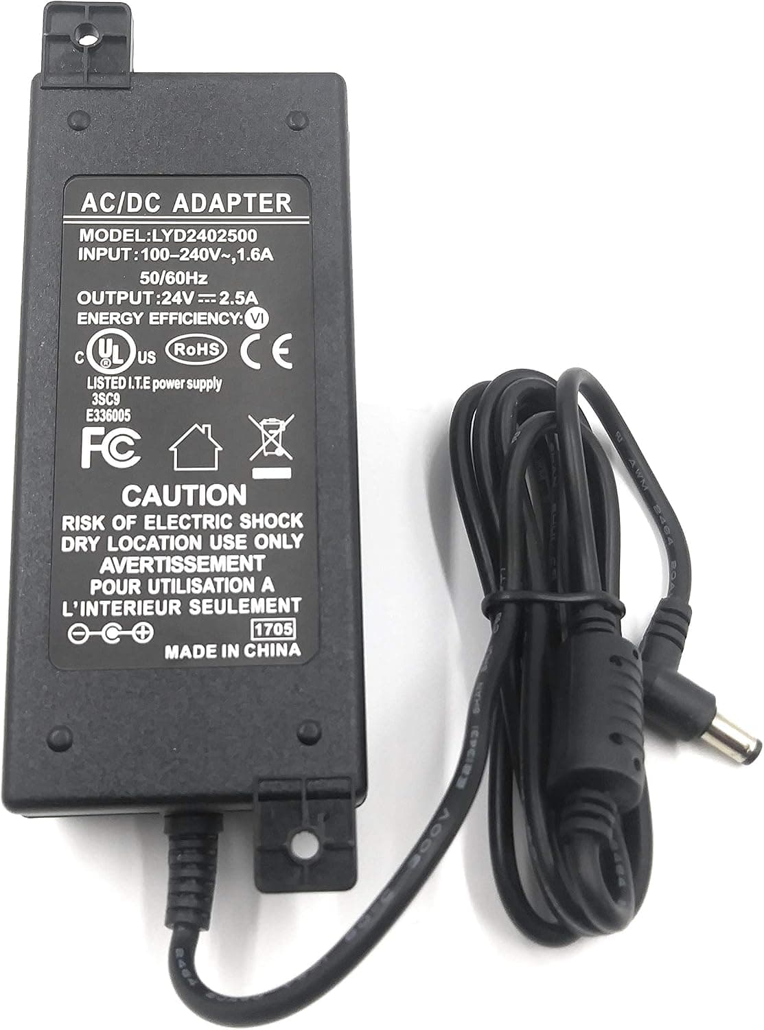 PoE Texas PS-24v60w | 24 Volt 2 Amp 60 Watt Power Supply for PoE Injectors - UL and FCC Approved