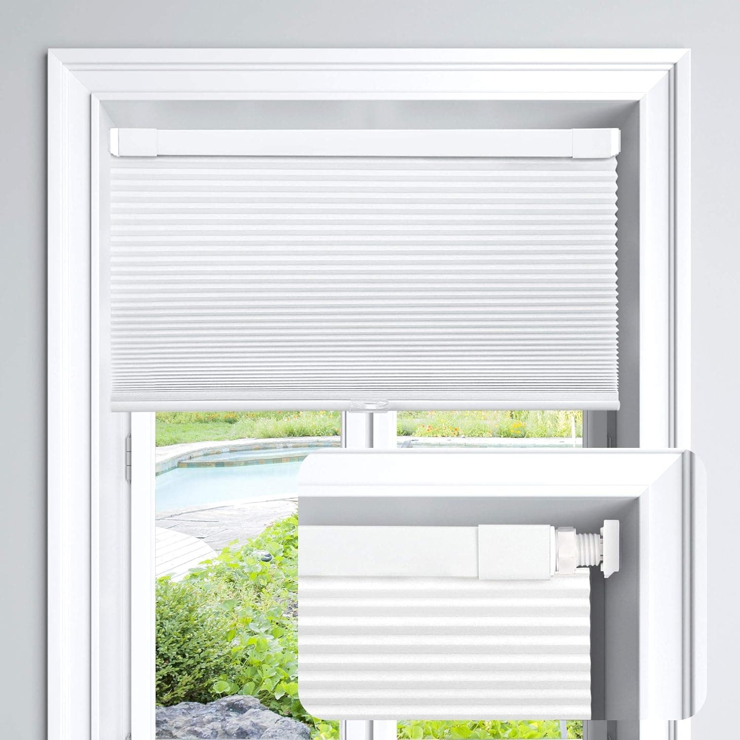 LazBlinds Cordless Cellular Shades No Tools No Drill Light Filtering Cellular Blinds for Window Size 20'' W x 64'' H, White