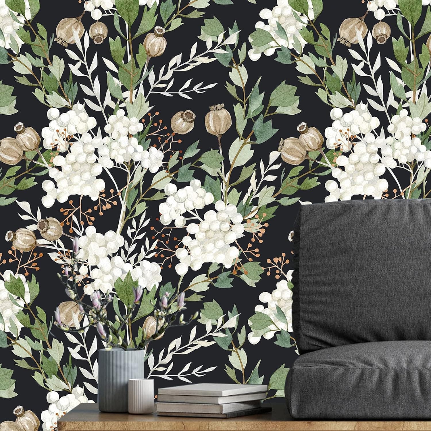 Luvdecor Wallpaper Peel and Stick Boho Removable Wallpaper Leaf Floral Wallpaper for Bedroom Bathroom Renter Friendly Stick On Wallpaper for Accent Wall Decor Home Decor 17.7"x118"