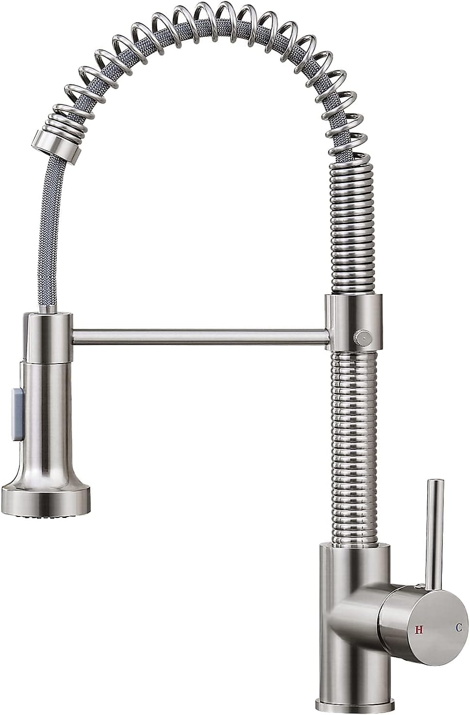 HGN Commercial Solid Kitchen Faucets with Pull Down Sprayer, Spring High Arc Kitchen Faucet,Single Lever Handle Kitchen Sink Faucet,Brush Nickel Without Deck Plate