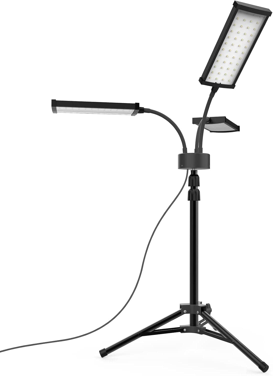 Work Light with Stand 150W Rotatable 3-Head LED Work Light Adjustable Metal Telescoping Tripod with 9.8ft Power Cord Job Site Indoor Outdoor Lighting