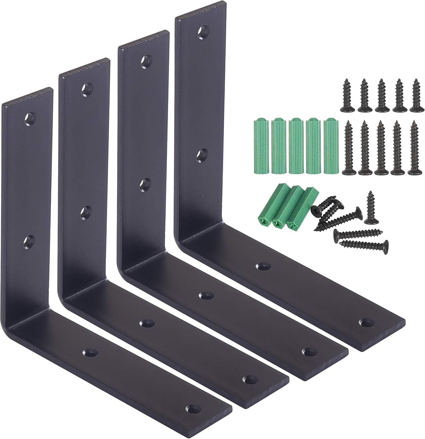 L Brackets WEBI Shelf Brackets for Shelves:5mm Thick,6" L X 6"W,90 Degree Stainless Steel Corner Brace,Right Angle Bracket for Wood,Furniture,Black,4 Packs