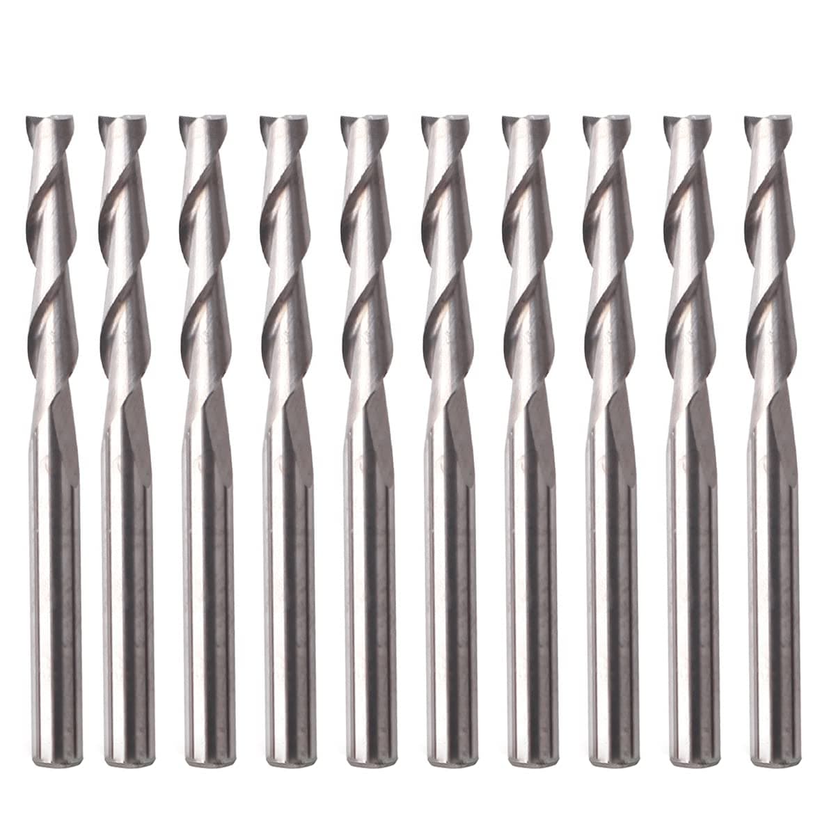 Yakamoz 10Pcs 1/8" Shank Upcut Spiral Router Bits Double Flutes Flat End CNC Router End Mill Bits for Wood PVC MDF Hardwood
