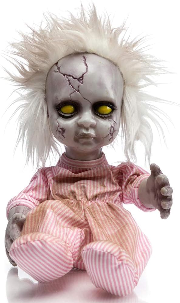 HollyHOME Creepy Animated Haunted Doll Prop Crying Babydoll Halloween Indoor Decorations