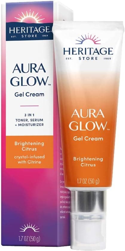 Heritage Store Aura Glow Gel Cream | 3-in-1 Toner, Serum & Moisturizer | Crystal Infused | 1.7oz (Brightening Citrus)