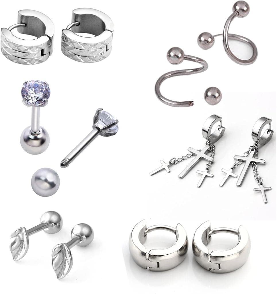 Zysta Earrings Set Zirconia Cross Rhinestone Hoop Silver Gold Black Blue Dangle Cartilage Piercing Studs Plug