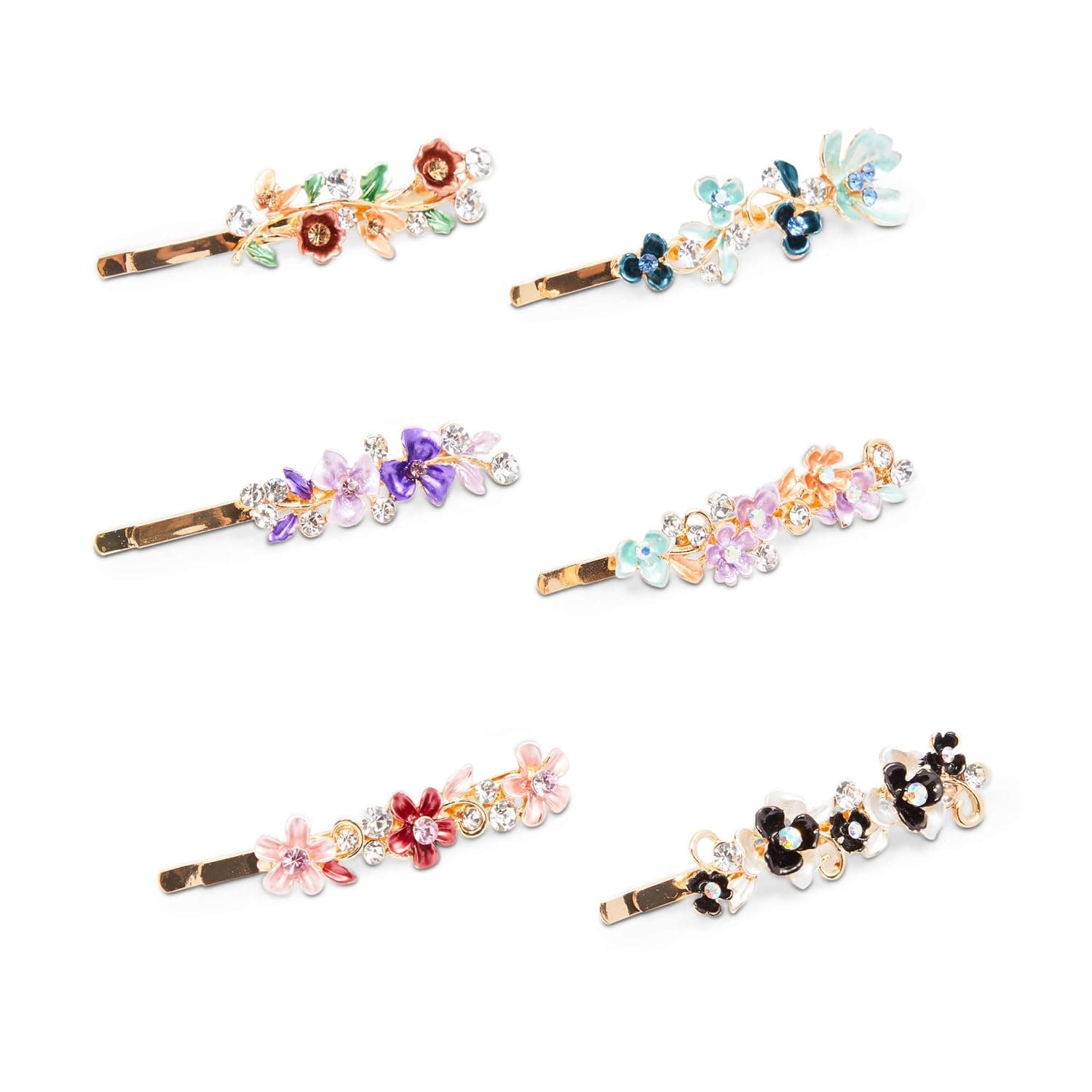 Decorative Flower Pins, Rhinestone Hair Accessories for Women, Girls (6 Pack)