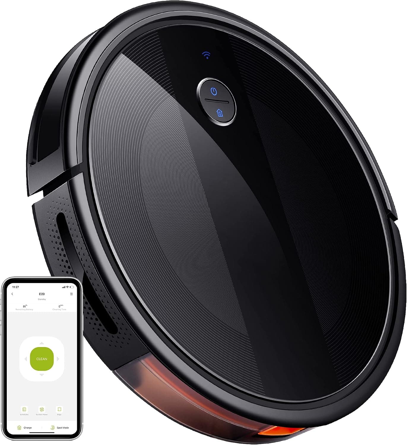 KYV〇L E20 Robotic Vacuum, Robot Vacuum Cleaner 2000Pa Suction, 150 min Runtime, Slim Vacuum, Ideal for Pet Hair, Carpets, Hard Floors, Compatible with Alexa, Boundary Strips Included