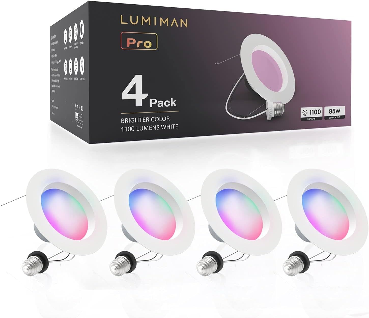 LUMIMAN Smart Recessed Lighting LED 5/6 inch RGBCW Color Changing Tunable White Dimmable Wi-Fi Downlight Retrofit Kit 11W 1100LM Work with Alexa & Google Assistant, Siri (4 Pack)