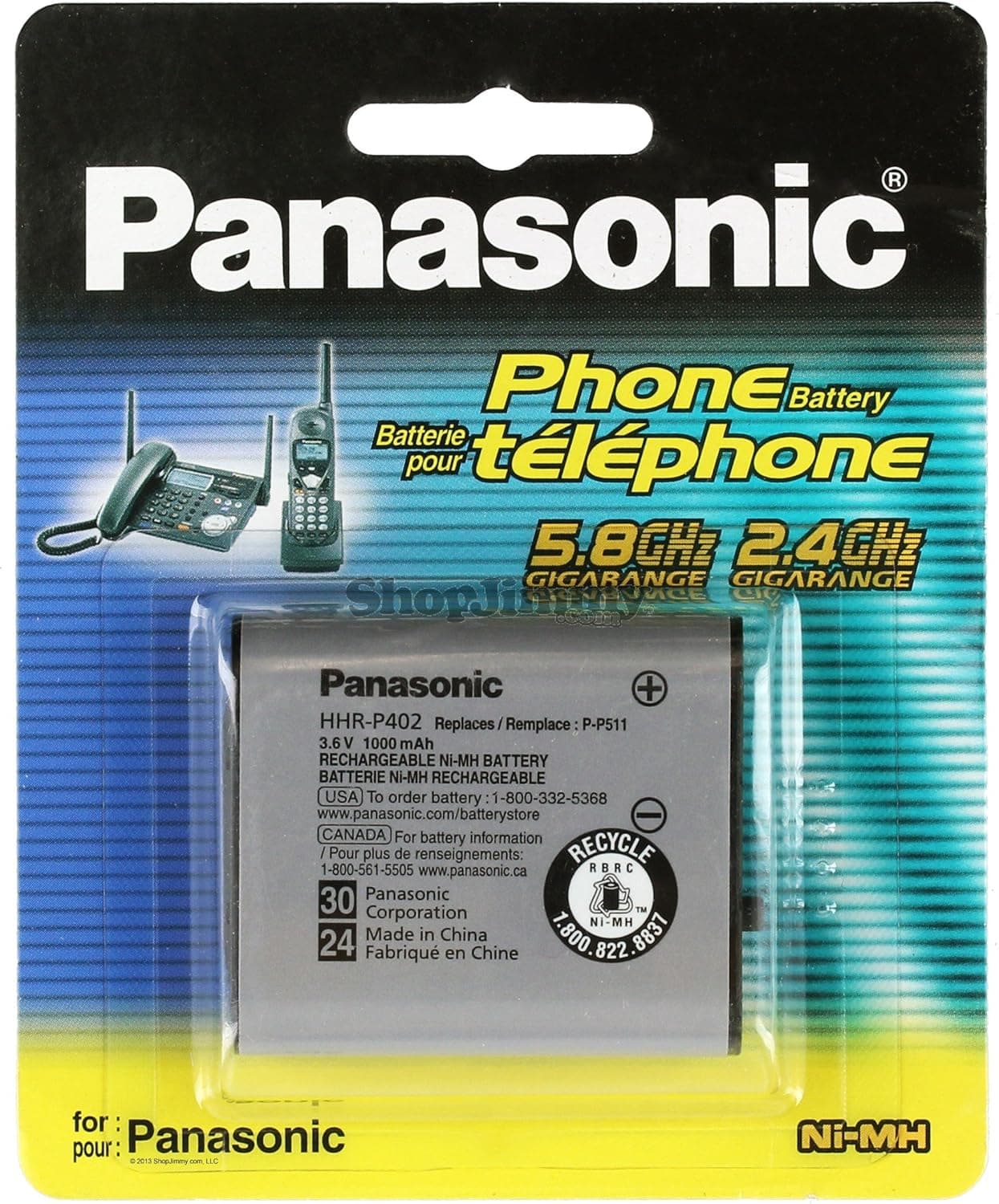 Panasonic HHR-P402A Cordless Telephone Battery, Type 30/24 Landline Accessory