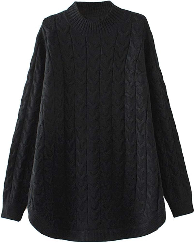Minibee Women's Long Sleeve Sweater Mock Turtleneck Pullover Tops Ribbed Cable Knit Jumper