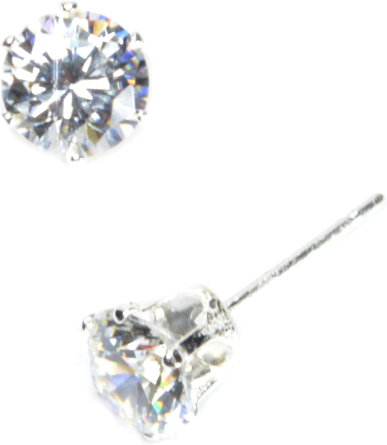 2.00 Carat Cubic Zirconia Stud Earrings 1 Carat Each Sterling Silver Plated Settings 6.5mm Round 117