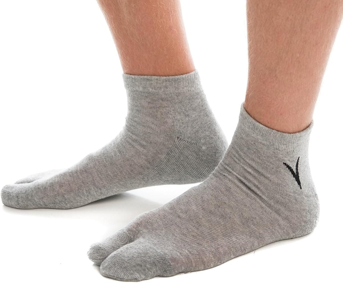V-Toe Athletic Flip Flop Japanese Tabi Socks Men And Women Sports or Casual Thicker Cotton (Women 9 - 11 Men Size 8.5 - 10.5, Light Grey)