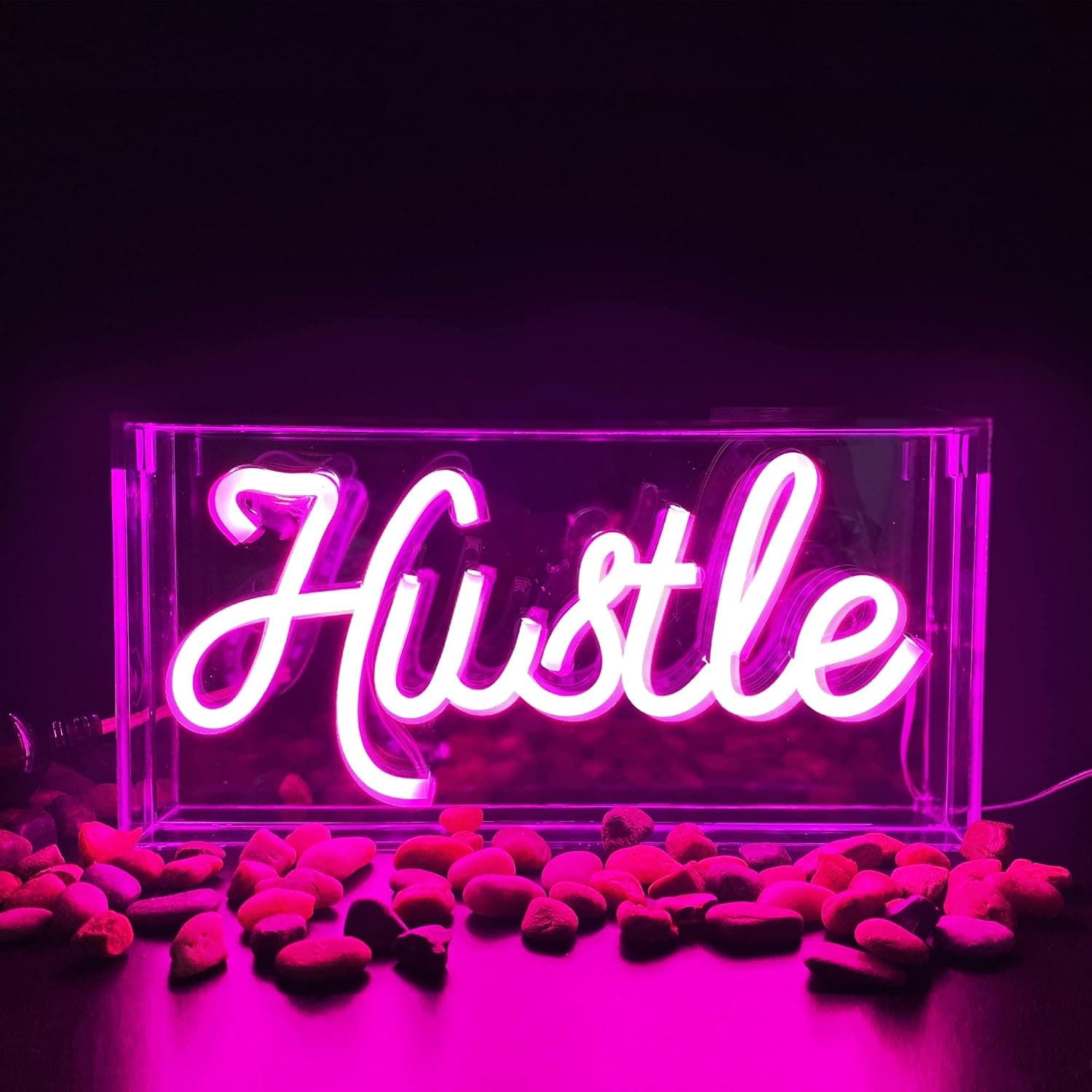 Hustle Neon Sign for Wall and Desk Decor，Powered by USB Neon Light, Pink Color,11.8"x5.9"x1.9", Valentine's Day gift