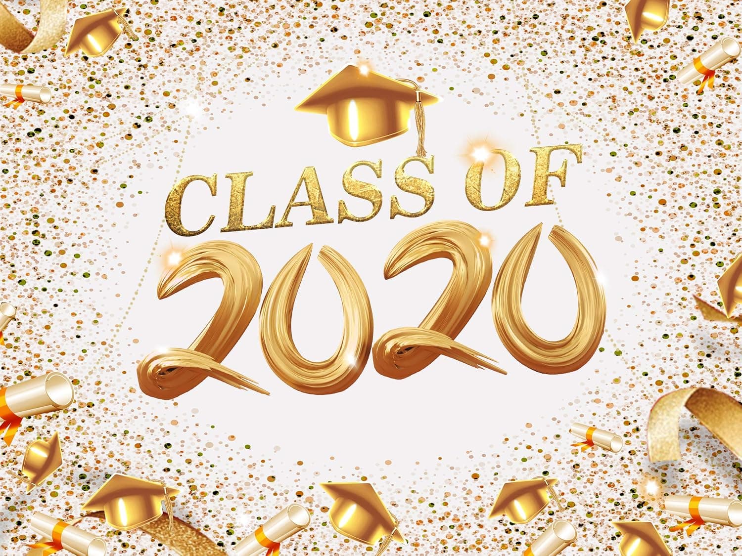 Glitter Gold and White 2020 Graduation Backdrop for Photography Class of 2020 Congrats Grad Party Favor Decorations Photo Booth Props