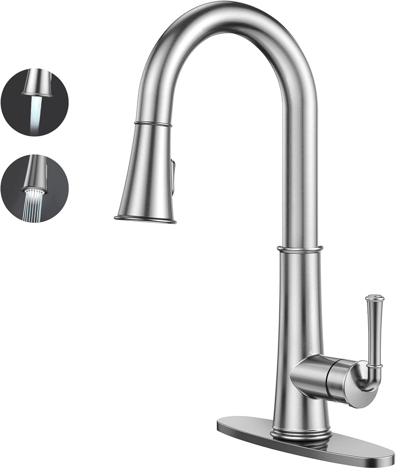 Kitchen Faucet LED Light, LEPO Pull Out Kitchen Sink Faucet Brushed Nickel, High Arc Single Handle Faucets Stainless Steel Kitchen Utility RV Bar Faucets with Pull Down Sprayer and Deck Plate
