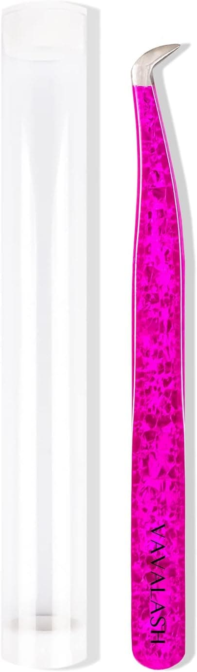 VAVALASH Lash Tweezers For Eyelash Extensions Pink Ice Crack Boot Tweezers For Making Volume And Classic Fans 1 PCS Professional Individual Lashes Tweezer (Pink, V01）