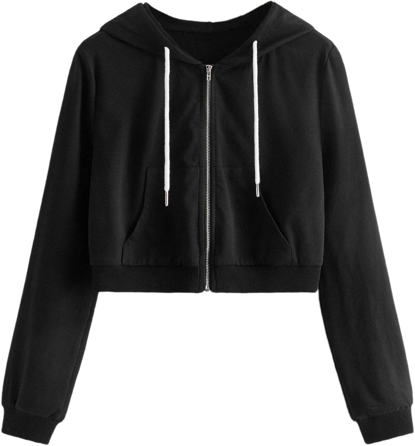 MakeMeChic Women's Cropped Zip Up Hoodie Sweatshirt Cropped Jacket