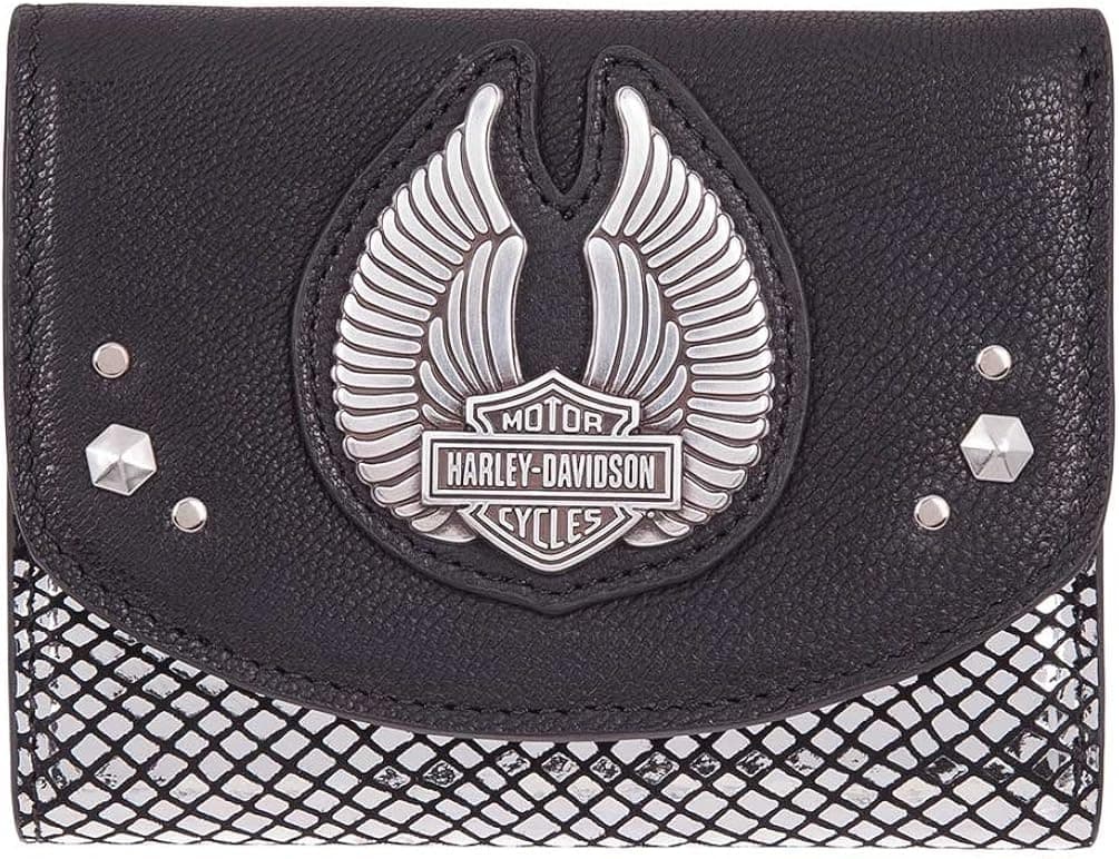 Harley-Davidson Women's Wing Disco Genuine Leather RFID Wallet HDWWA11347-BLK
