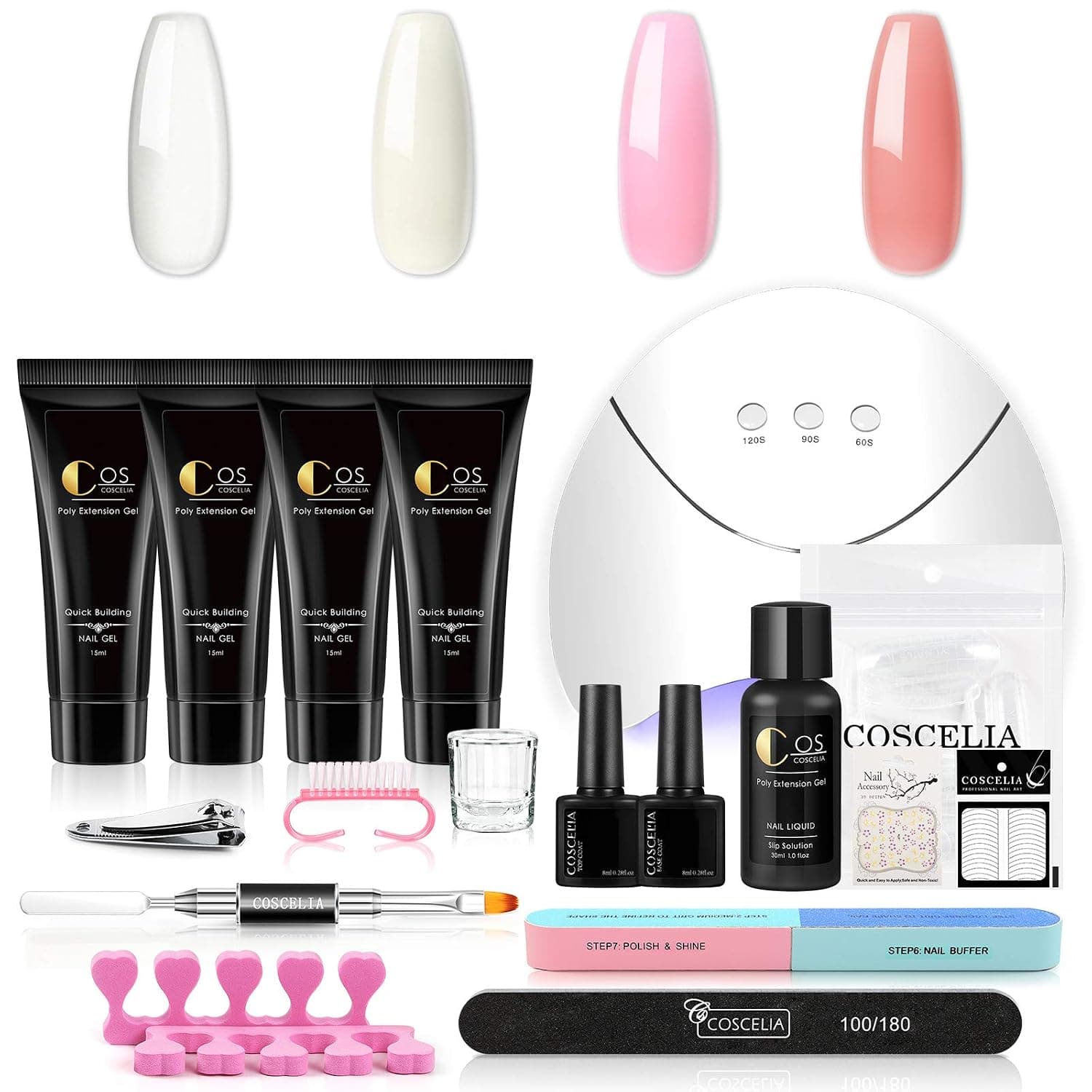 Poly Nail Gel Kit with 36W U V Light for Nail Extension Starter Kit Nude Colors Builder Nail Gel Slip Solution Liquid Soak off Gel Base and Top Coat All-in-One Manicure Tools Set for Beginner