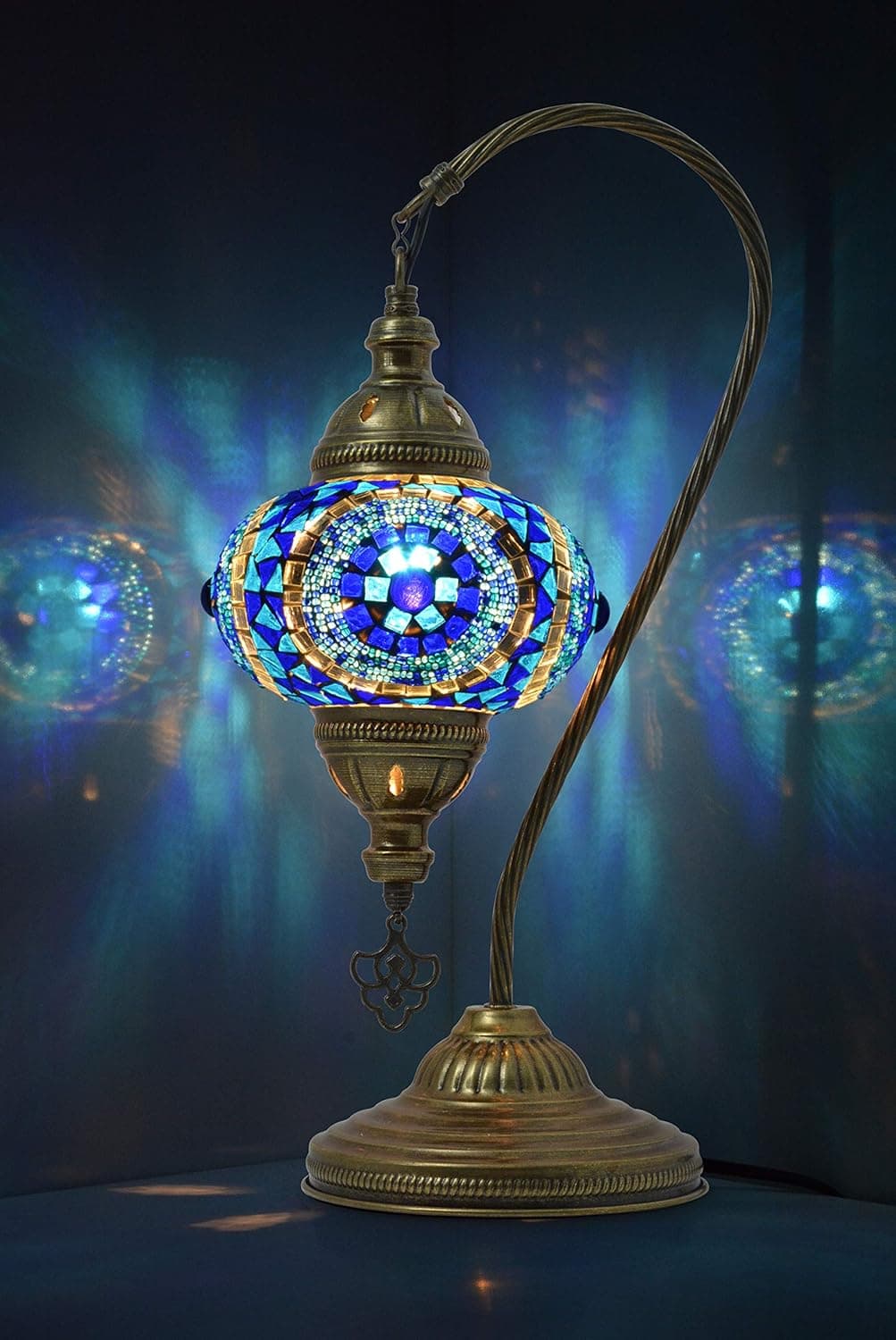 mozaist Turkish Lamp, Swan Neck Mosaic Table Lamp, Moroccan Decorative Glass Antique Bohemian Vintage Lamp Shade, Tiffany Desk Bedside Stained Glass Lamp with US Plug and E12 Socket