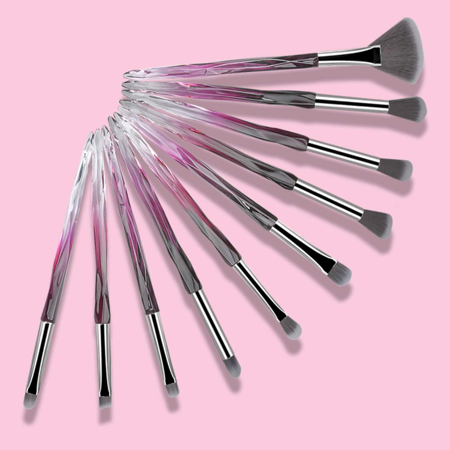 Makeup Brushes Crystal Handle Set, Tenmon 10 PCS Crystal Transparent Handle Kabuki Powder Foundation Brush Concealer Eye Shadow Eyeliner Eyebrow Brush for Girls Kids Mom and Her(Purple)