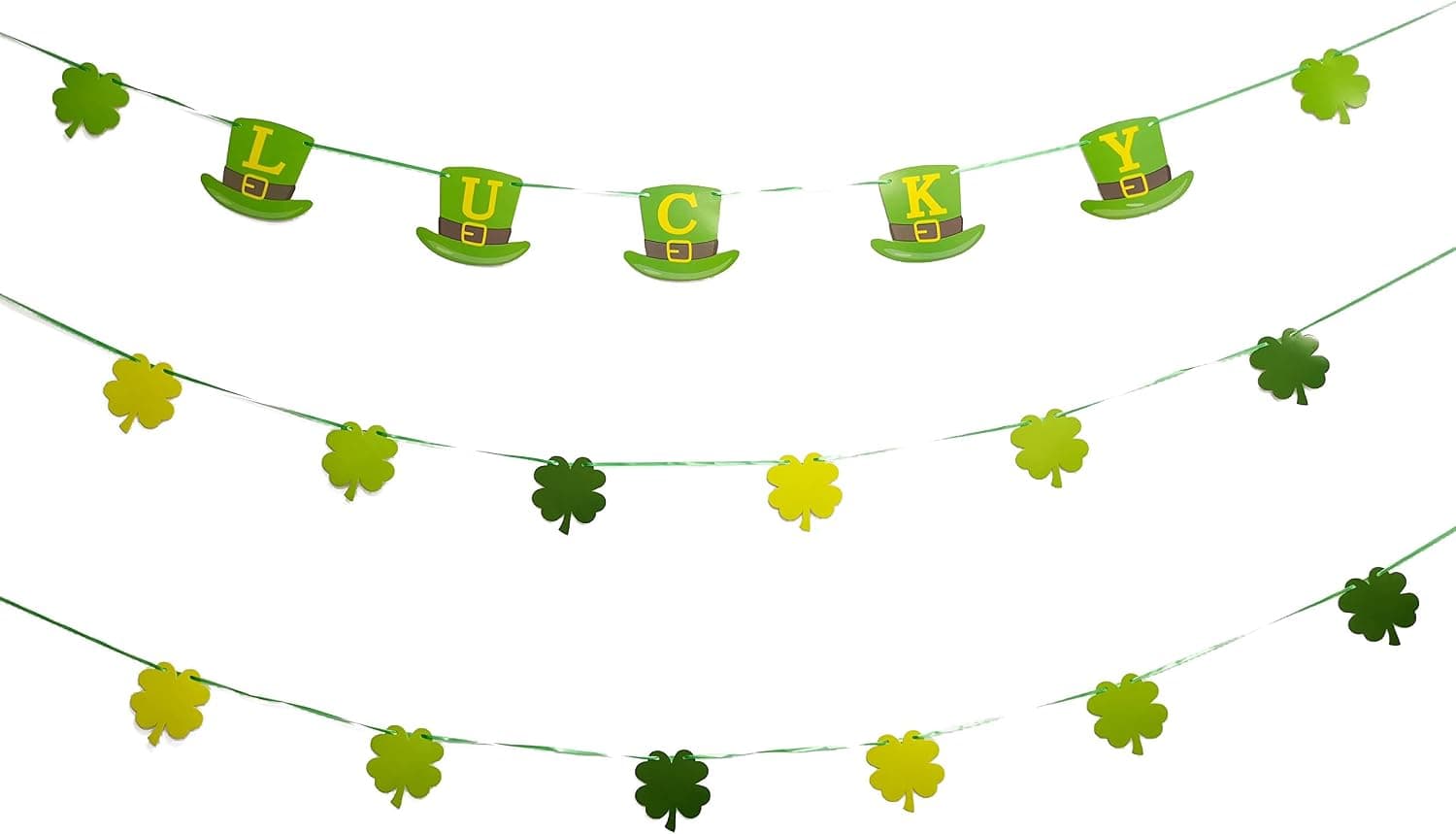CERLMLAND Shamrock Clover 3 Pack NO-DIY - St. Patrick 's Day Banner Decor - Garland Decorations Irish Party - Supplies Banner Shamrock Banners Garland Lucky