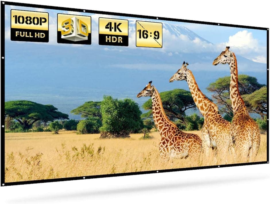 Projector Movie Screen for Indoor Outdoor, 120 Inches 16:9 HD, 3D, Portable and Foldable, Compact One-Piece Thicker Design, Multipurpose Support Rear and Front Projection, 160° Wide Viewing Angle