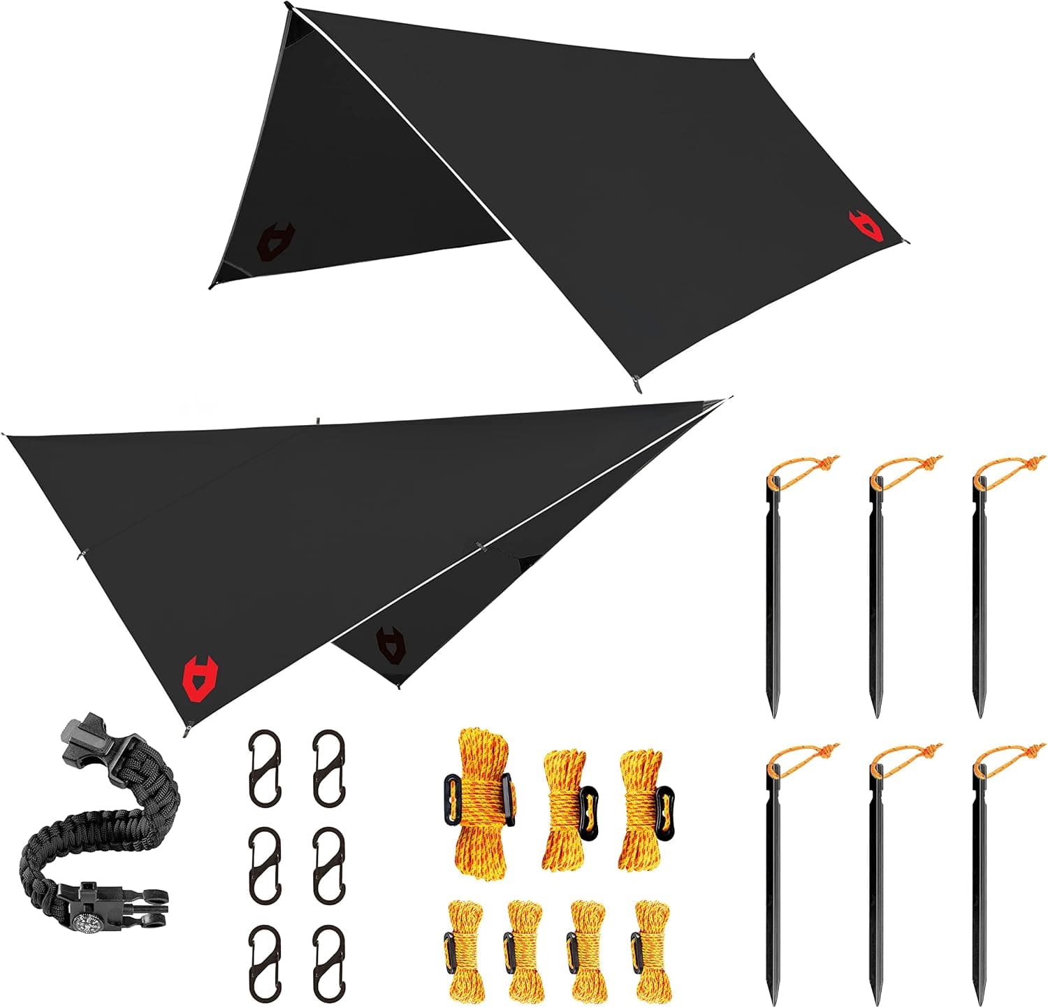 Rain Fly by NoCry 10x10 Lightweight Survival Camping Tarp; 100% Waterproof; Makes a Great Backpacking Tarp or Hammock Shelter; Comes in Multiple Colors, Survival Bracelet Included; Black