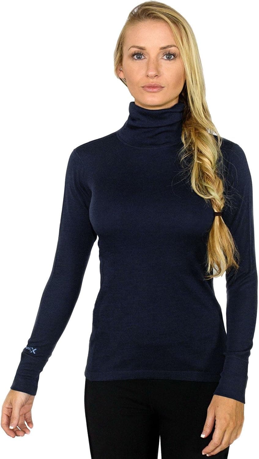 Woolx Womens Peyton Warm & Soft Midweight Merino Wool Turtleneck Sweater , Alaskan Blue, X-Large
