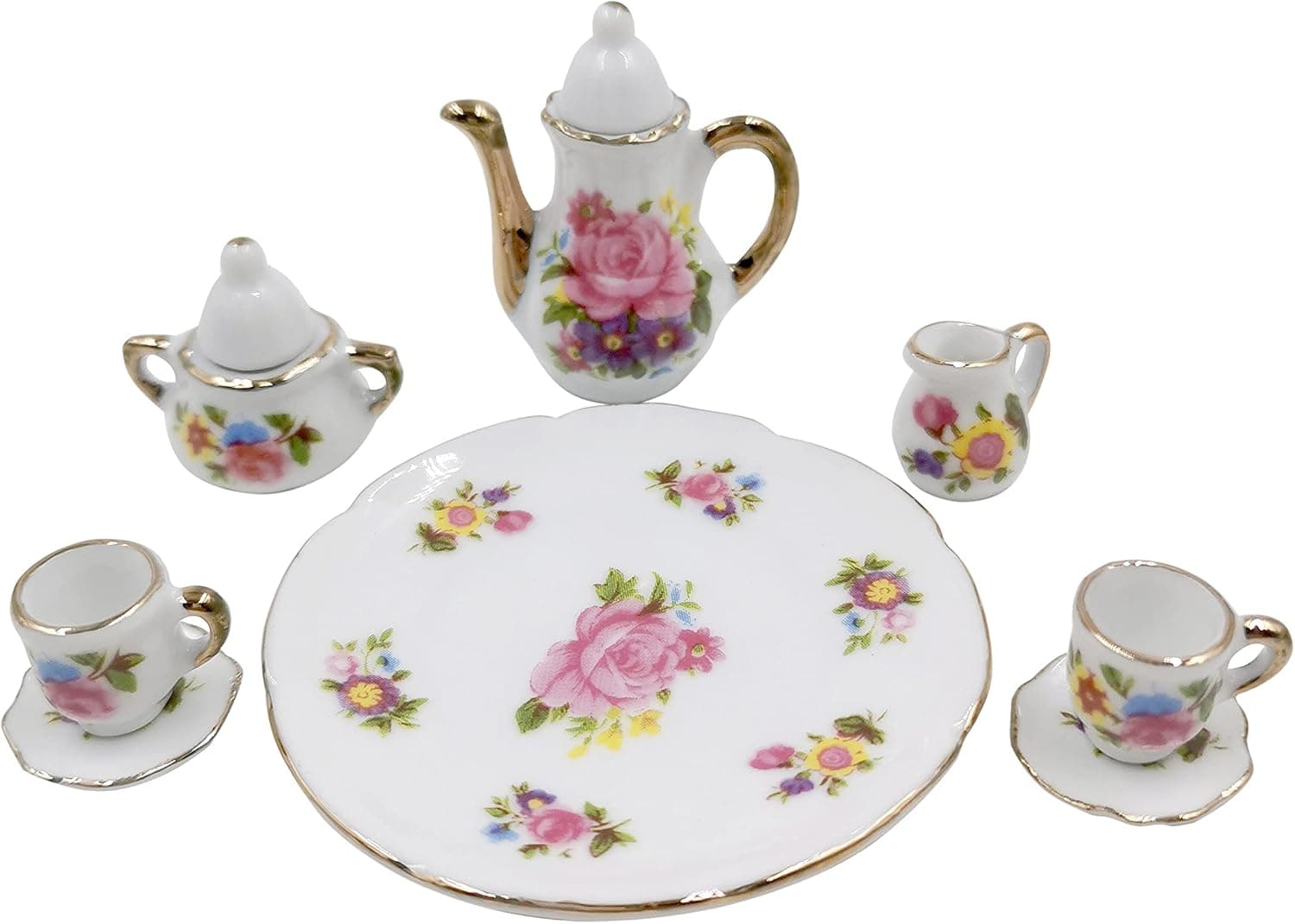Tukeajuko Miniature Dollhouse Accessories Tea Pot Plate Cup Doll House Porcelain Mini Kitchen Kit Decor Furniture Set 1 12 Scale