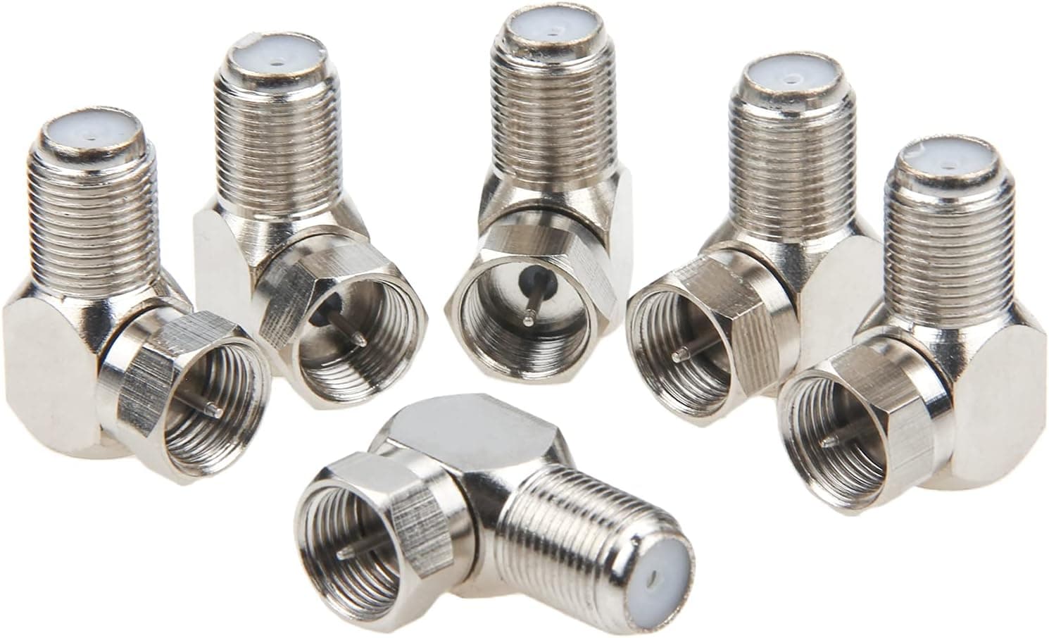 Right Angle Coax Connector, 6-Pack 90 Degree Cable Coaxial Connector F Type RG6 Elbow Adapter, Ullnosoo L Shape for TV Antenna Cable