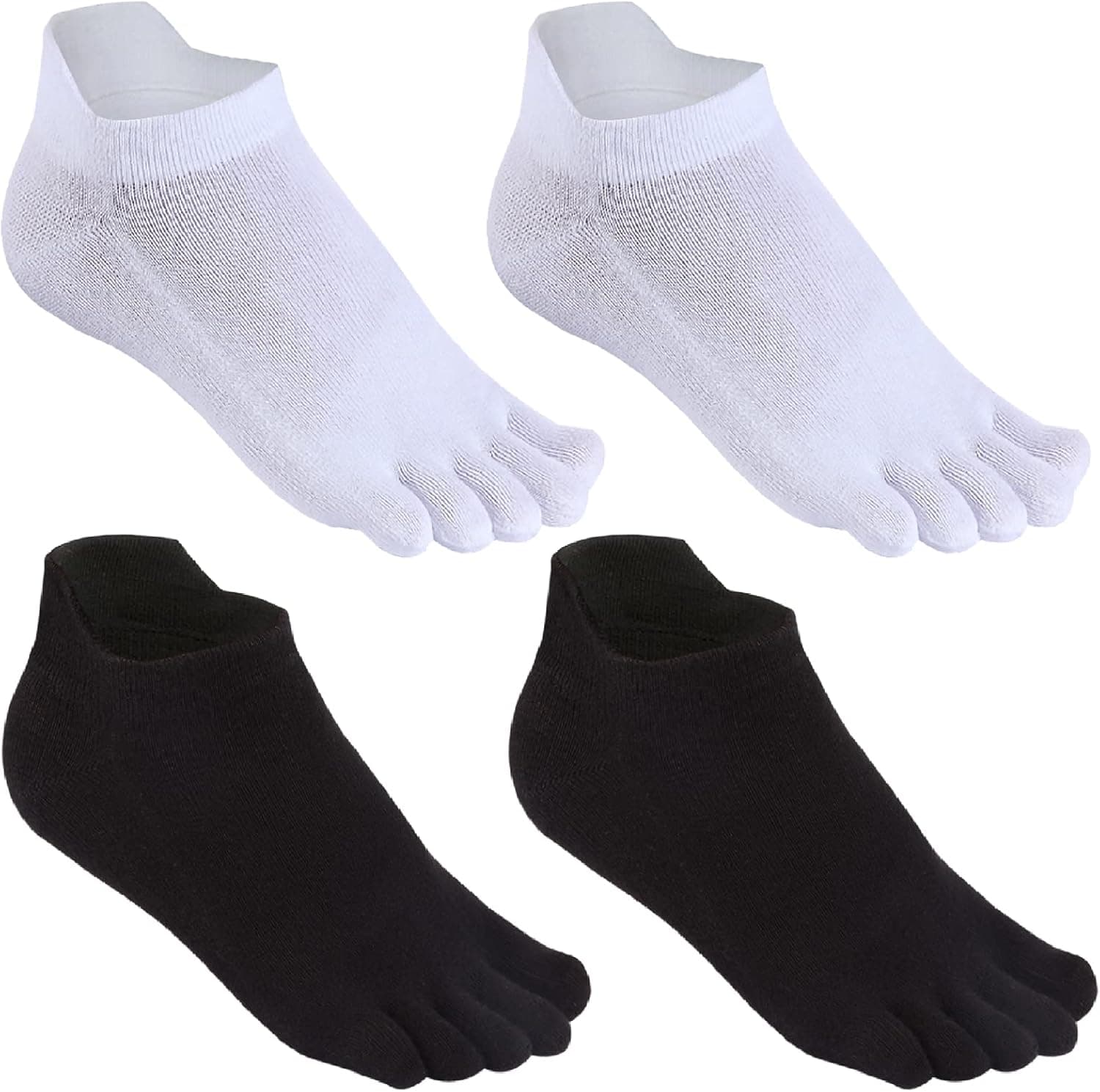 Meaiguo Toe Socks Low Cut Running Five Finger Socks for Men Women 4 Pairs(black&white)