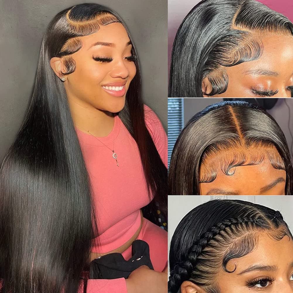 Straight Lace Front Wigs Human Hair Pre Plucked 13X4 Human Hair Wigs for Black Women Straight Human Hair Lace Frontal Wigs with Baby Hair Natural Hairline 150% Density (14 inch Straight Wigs)…