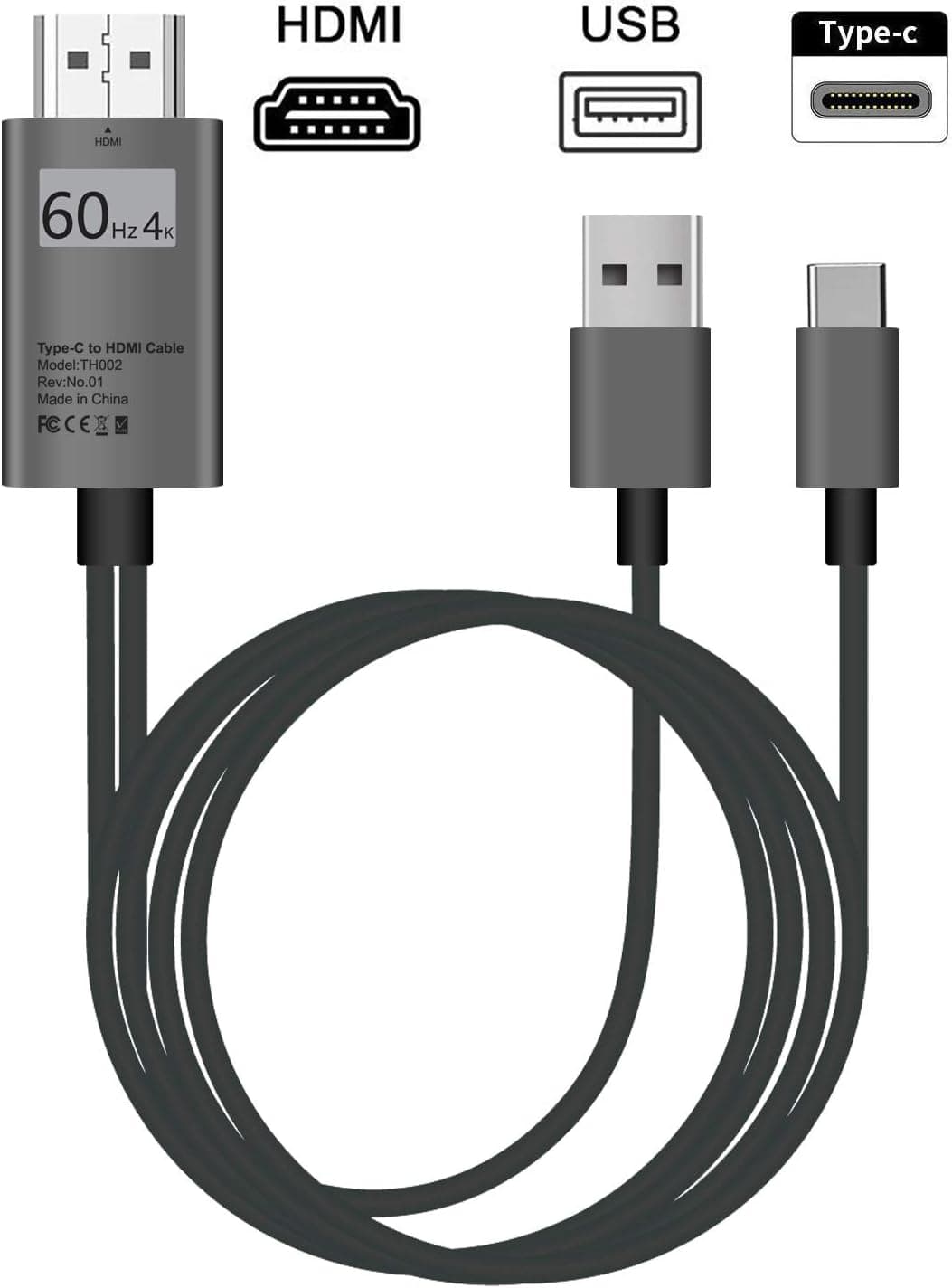 USB C to HDMI Cable(4K@60Hz),XVZ USB Type-C to HDMI with USB Charging Cable Compatible with MacBook Pro 2019-2017, MacBook Air/Pad Pro 2019/2018, Surface Book 2, Samsung S10, and More-Black (6ft)