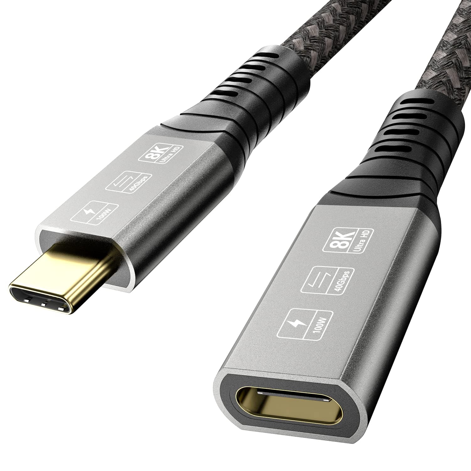 ConnBull Thunderbolt 4 Extension Cable 40Gbps, USB C 4.0 Extension Cable Extender Support 100W Charging / 8K@60Hz Video, Compatible with Thunderbolt 3/2, USB3.1/3.2 2.62ft