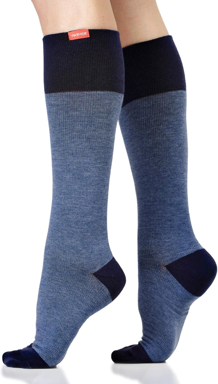 VIM & VIGR Cotton 15-20 mmHg Graduated Compression Socks for Women & Men (Heathered Navy, Medium/Large (2))