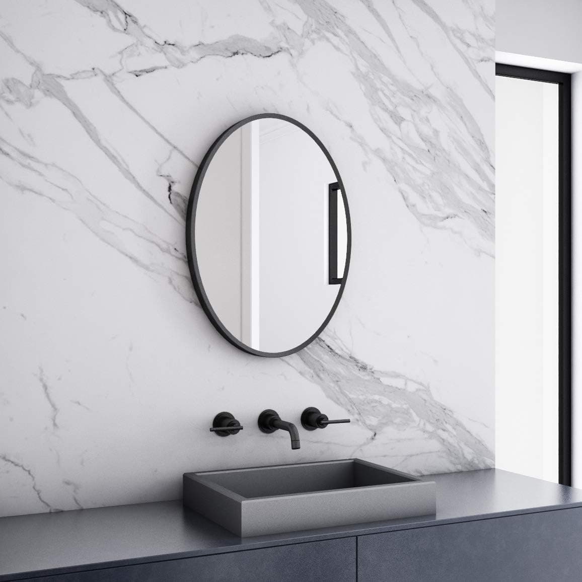 Aloni Oval Wall Mirror with Brushed Metal Frame,24×36-Inch Black，Wall-Mounted Mirror for Bathroom Living Room Bedroom Entryways，Hangs Vertical