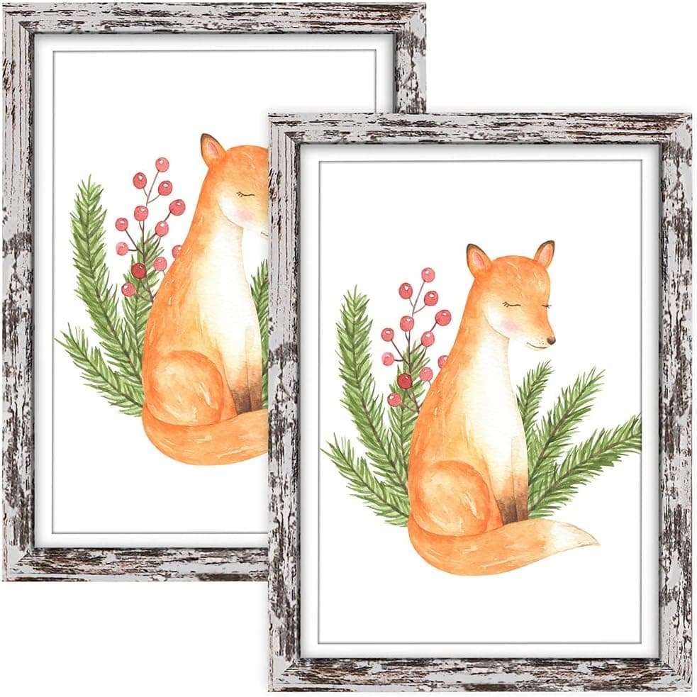 ZIRANLING 12x18 Picture Frames Wood Patten Distressed White Set with Mat 11x17， Wall Hanging Smooth Molding & Acrylic Cover ,Great for Prints, Poster, Mural and Picture